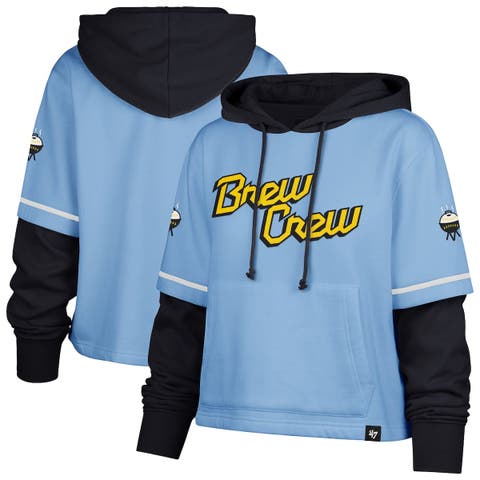 Women's '47  Powder Blue Milwaukee Brewers City Connect Shortstop Cropped Pullover Hoodie