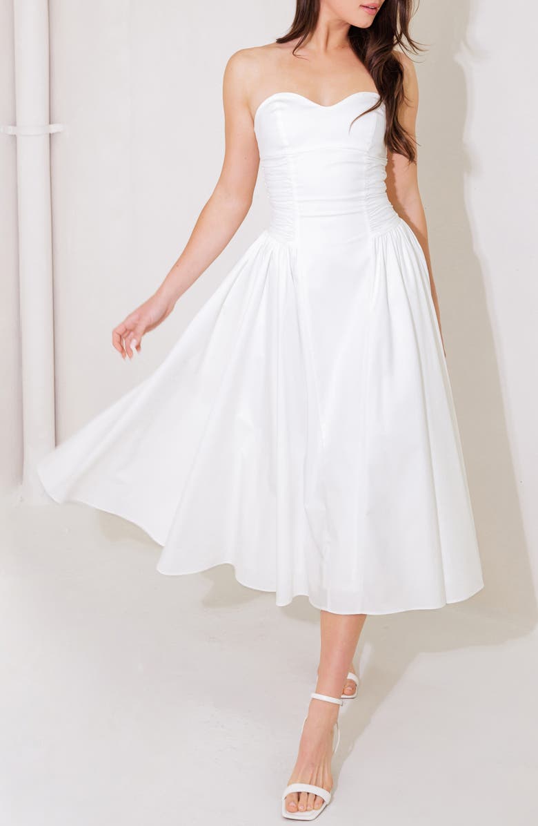 FREEMARKET Strapless Cotton Blend Midi Sundress, Alternate, color, 