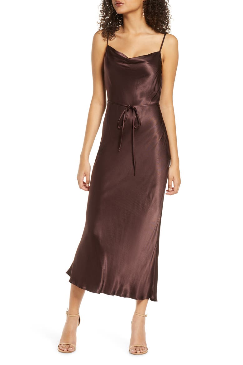 Cowl Neck Midi Slipdress, Main, color, CHOCOLATE