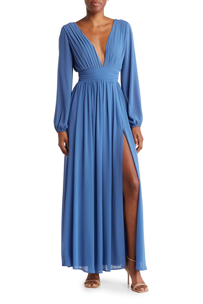 Iris Plunge Neck Long Sleeve Maxi Dress, Main, color, DUTCH BLUE