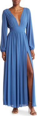 Love By Design Iris Plunge Neck Long Sleeve Maxi Dress