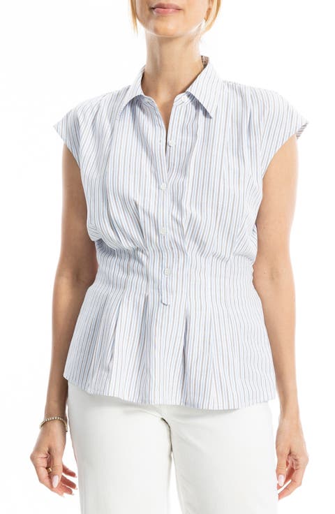 Pin Tuck Pleat Button Front Shirt