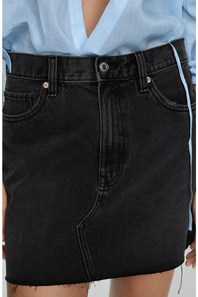 Raw Hem High Waist Denim Miniskirt, Alternate, color, BLACK DENIM