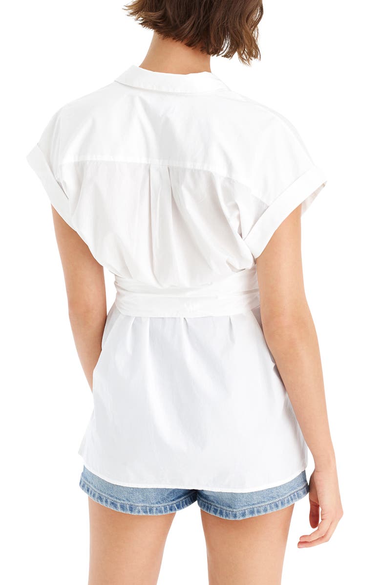 J.Crew Button Front Tie Waist Cotton Poplin Top, Alternate, color, 