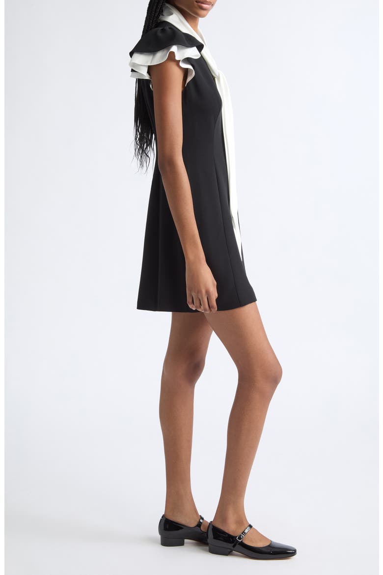 Sarya Flounce Sleeve Dress, Alternate, color, BLACK/ IVORY