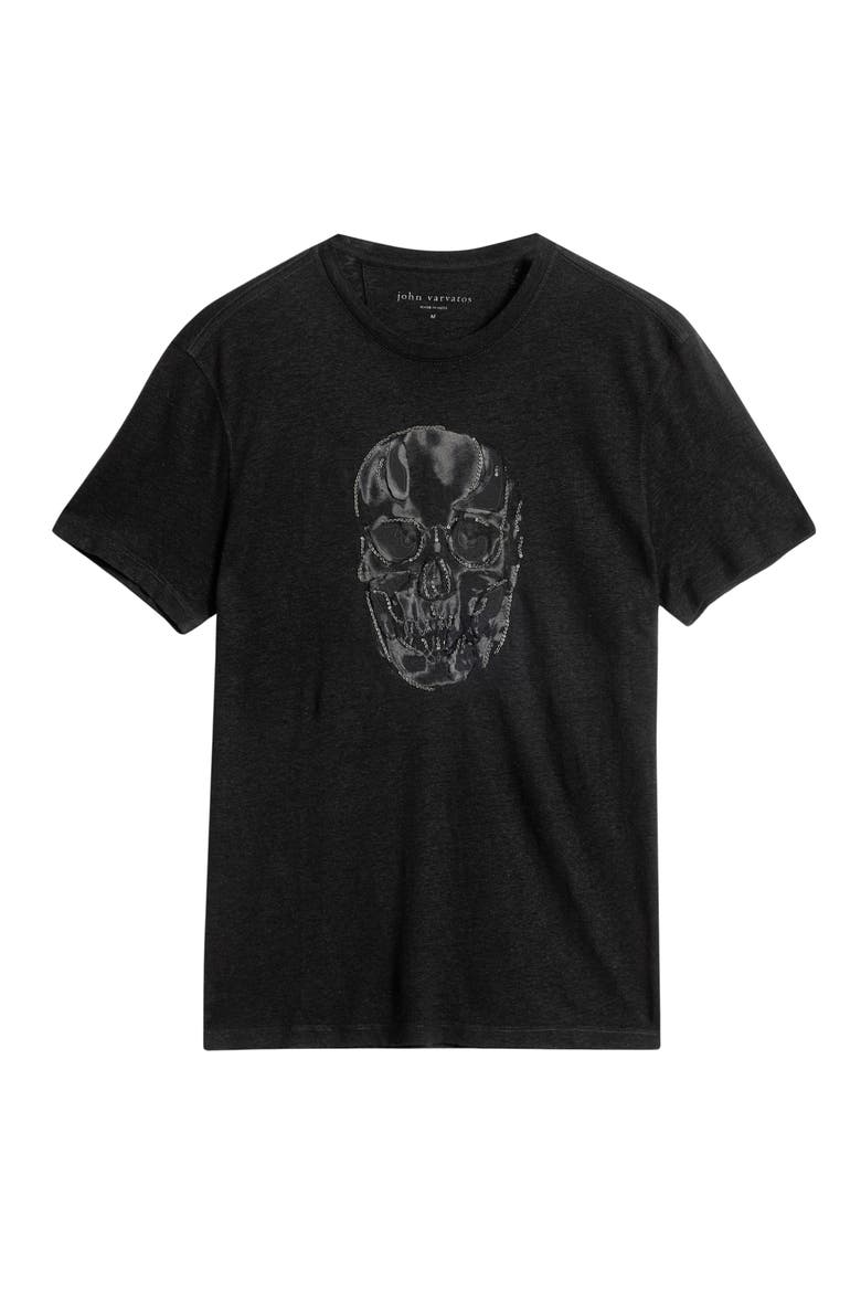 Chain Skull Appliqué Slub Linen Blend T-Shirt, Alternate, color, BLACK