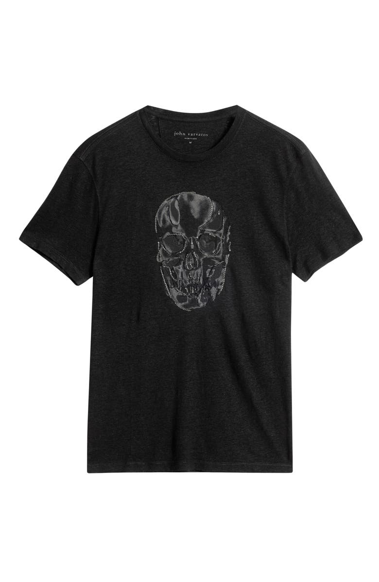 John Varvatos Chain Skull Appliqué Slub Linen Blend T-Shirt, Alternate, color, Black