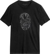 John Varvatos Chain Skull Appliqué Slub Linen Blend T-Shirt