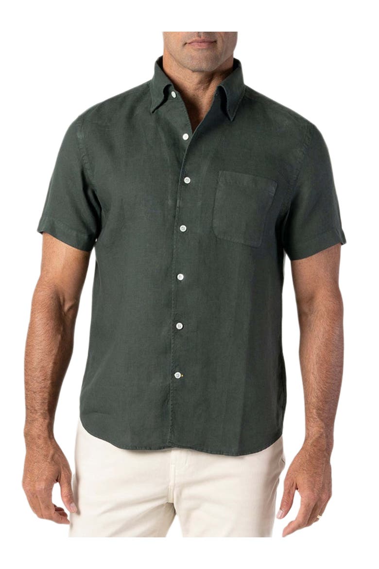 Morgan Short Sleeve Linen Shirt, Main, color, Dark Olive