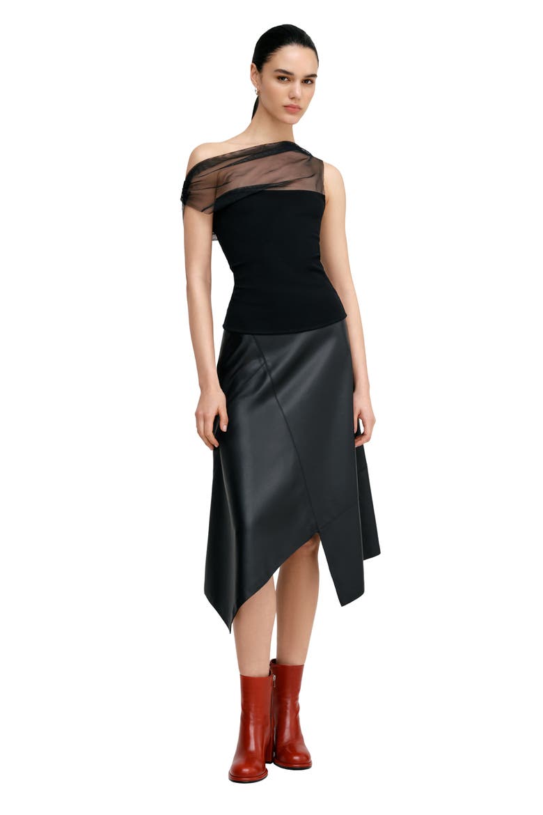 Cabrini Mesh One-Shoulder Top, Alternate, color, BLACK