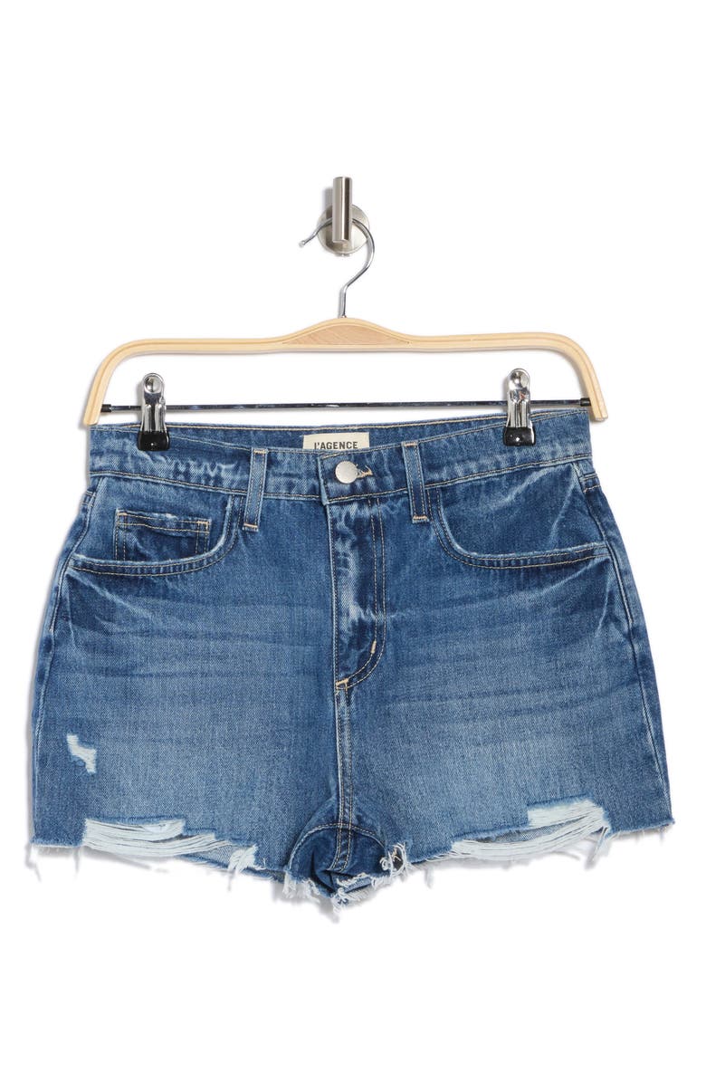 L'AGENCE Clark High Waist Denim Shorts, Alternate, color, Brentwood Destruct