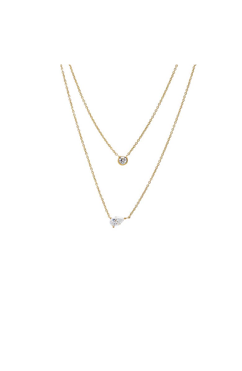 BY ADINA EDEN Lab Grown Diamond Double Layer Pear & Bezel Necklace 14K, Main, color, 