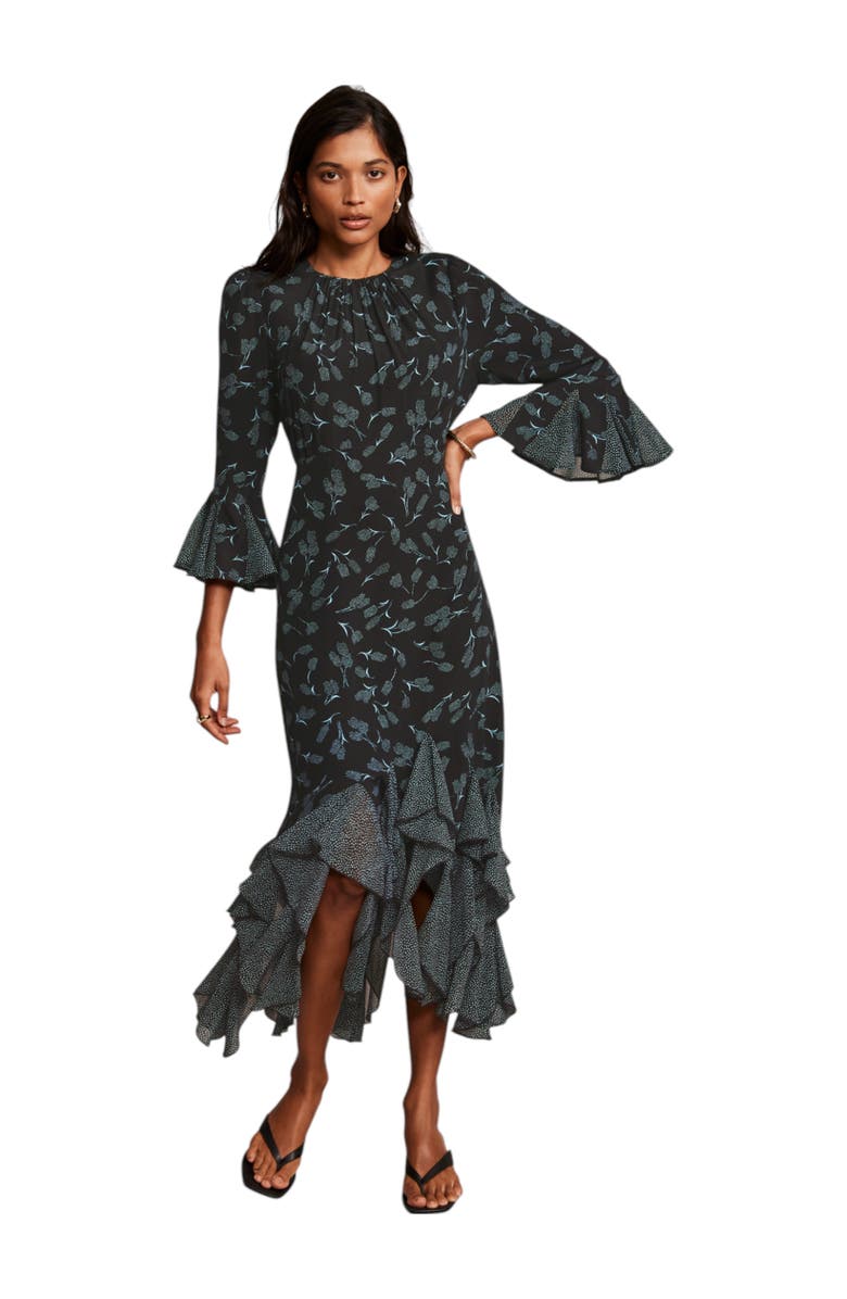 MINT VELVET Print Midi Dress, Main, color, Black