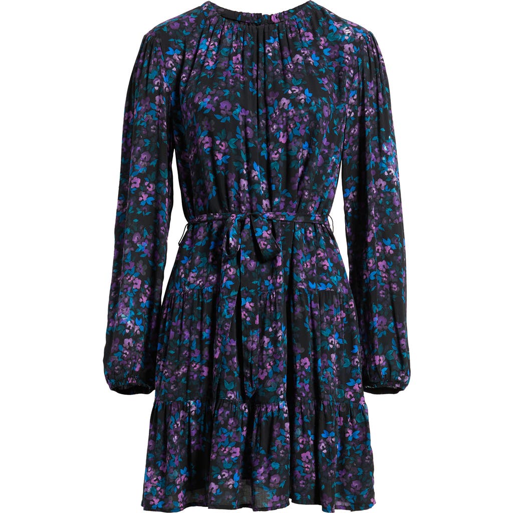 Cloth & Stone Floral Belted Tiered Minidress In Blue