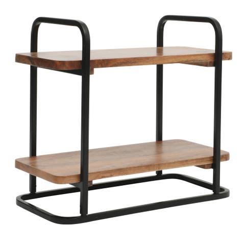 Gracious Dining Acacia Wood Metal Frame Serving Tray
