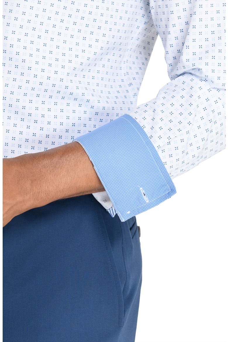 Micro Geometric Print Stretch Button-Up Shirt, Alternate, color, WHITE/ BLUE