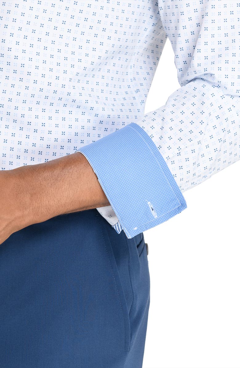 CONSTRUCT Micro Geometric Print Stretch Button-Up Shirt, Alternate, color, White/ Blue