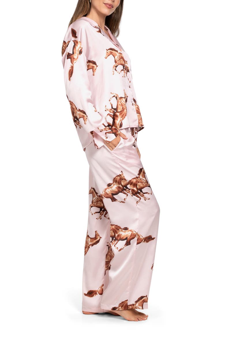 Print Satin Pajamas, Alternate, color, PEACH