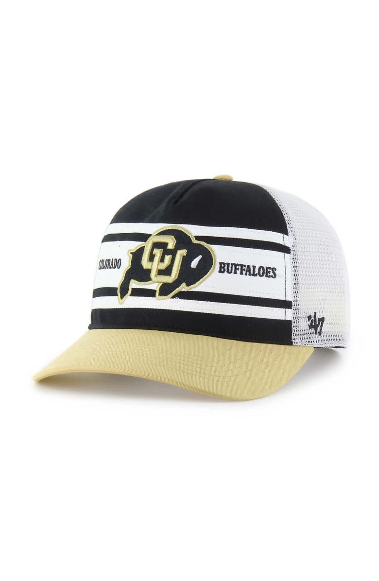 '47 Youth '47 Black/Gold Colorado Buffaloes Super Stripe Hitch Adjustable Trucker Hat, Main, color, Black