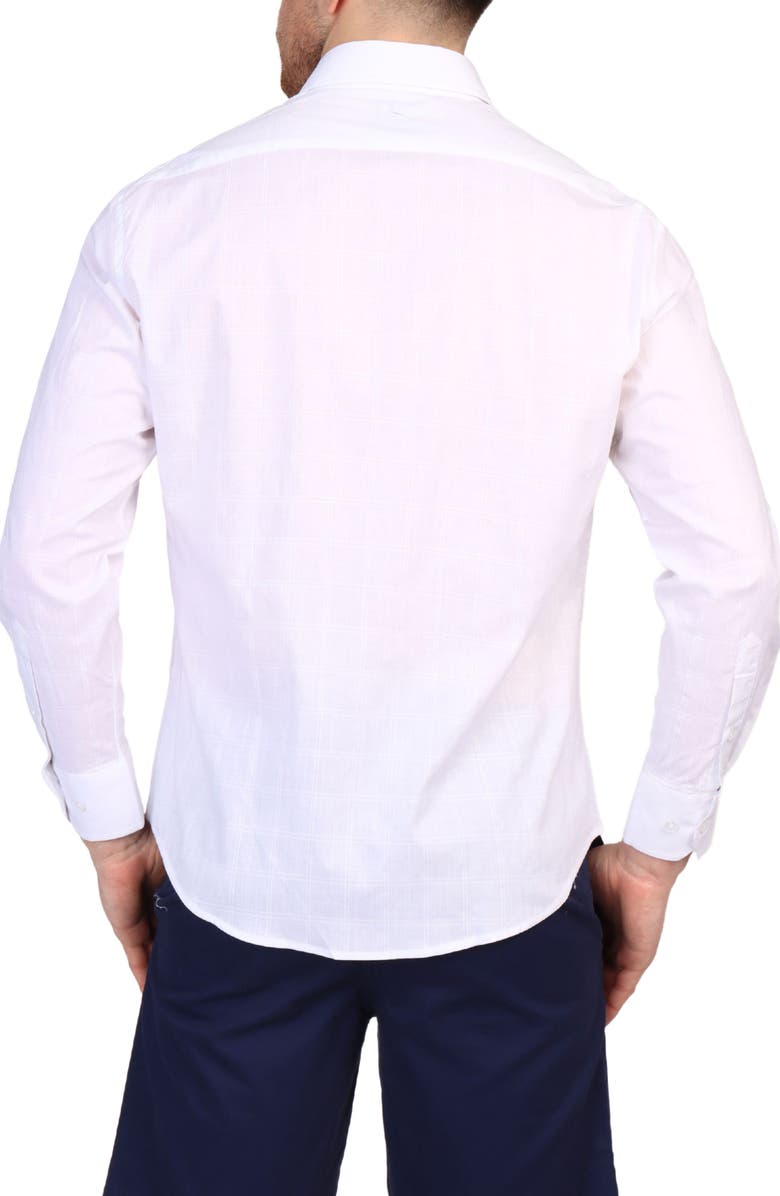 TailorByrd Windowpane Stretch Cotton Button Down Shirt, Alternate, color, Dove White