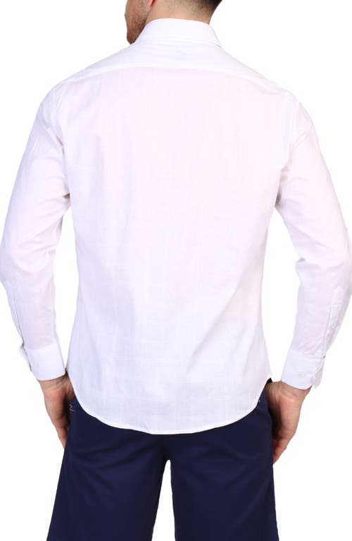 Tailorbyrd Windowpane Stretch Cotton Button Down Shirt In Dove White