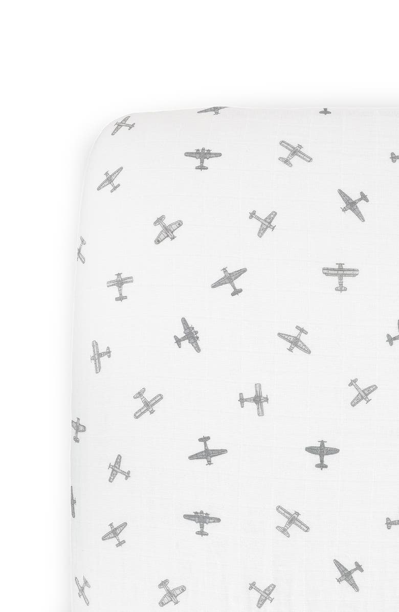 little unicorn Organic Cotton Muslin Crib Sheet, Main, color, Pewter Planes