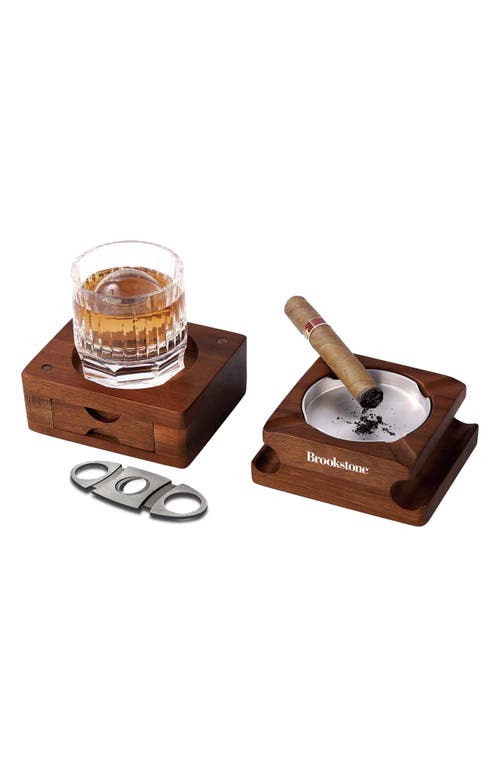 Brookstone Cigar Ashtray & Whiskey Tray Gift Set In Brown