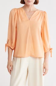 Renee C V-Neck Tie Sleeve Top