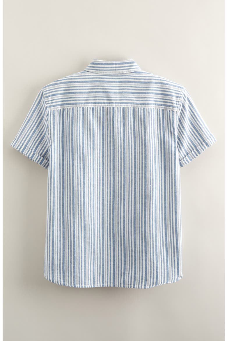 Kids' Short Sleeve Cotton & Linen Button-Up Shirt, Alternate, color, BLUE CORONET VOYAGE STRIPE