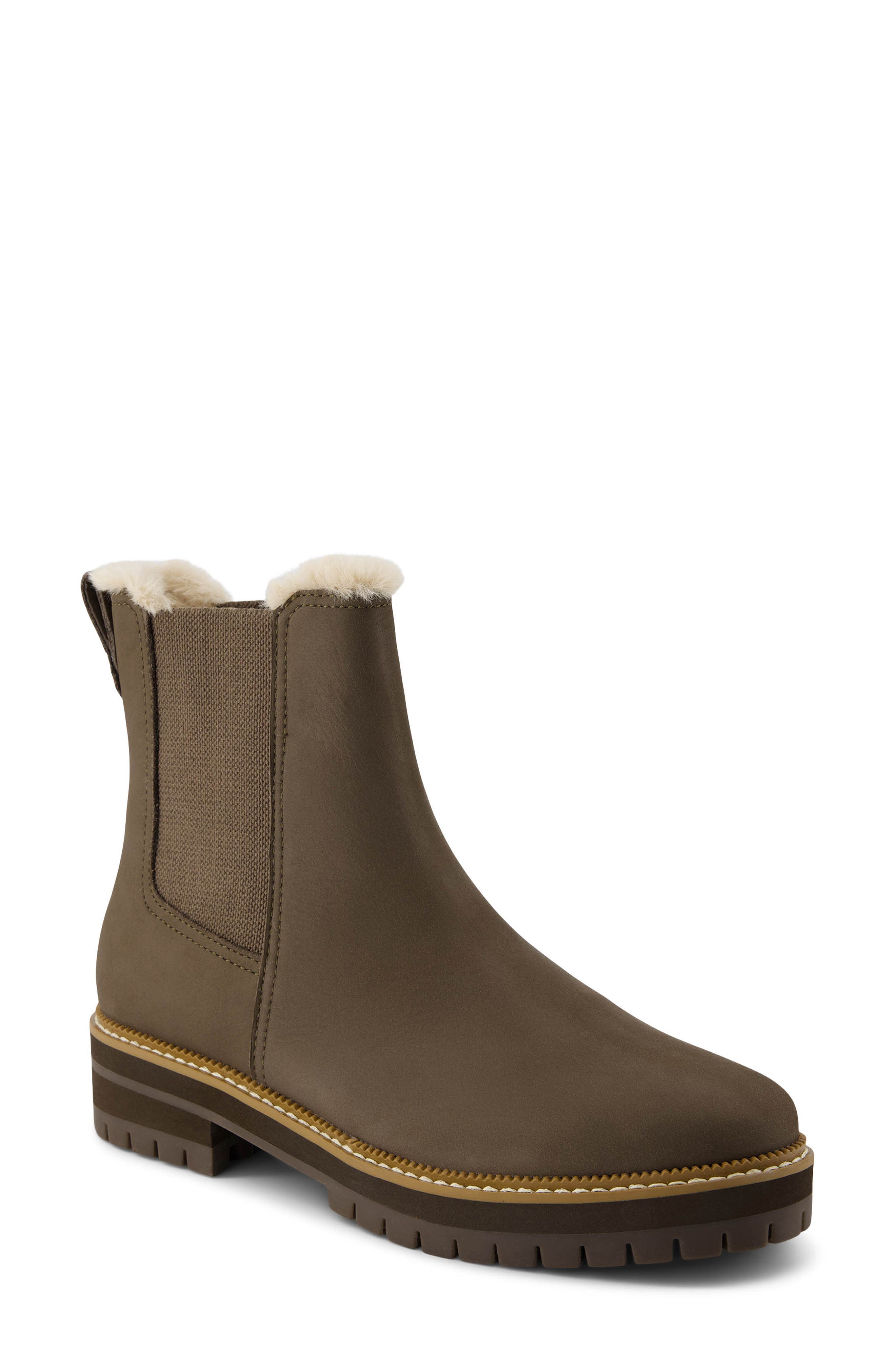 TOMS Bennet Chelsea Boot, Main, color, Green/ Faux Fur