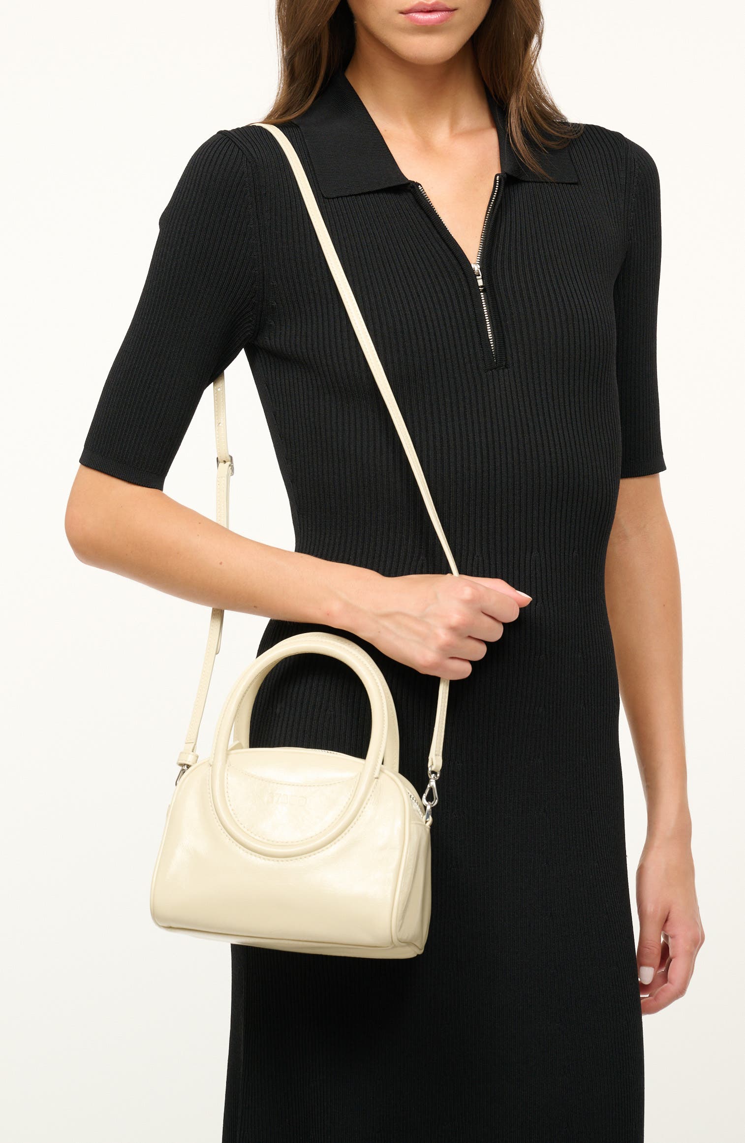 STAUD Mini Maude Top Handle Bowler Bag, Alternate, color, Cream