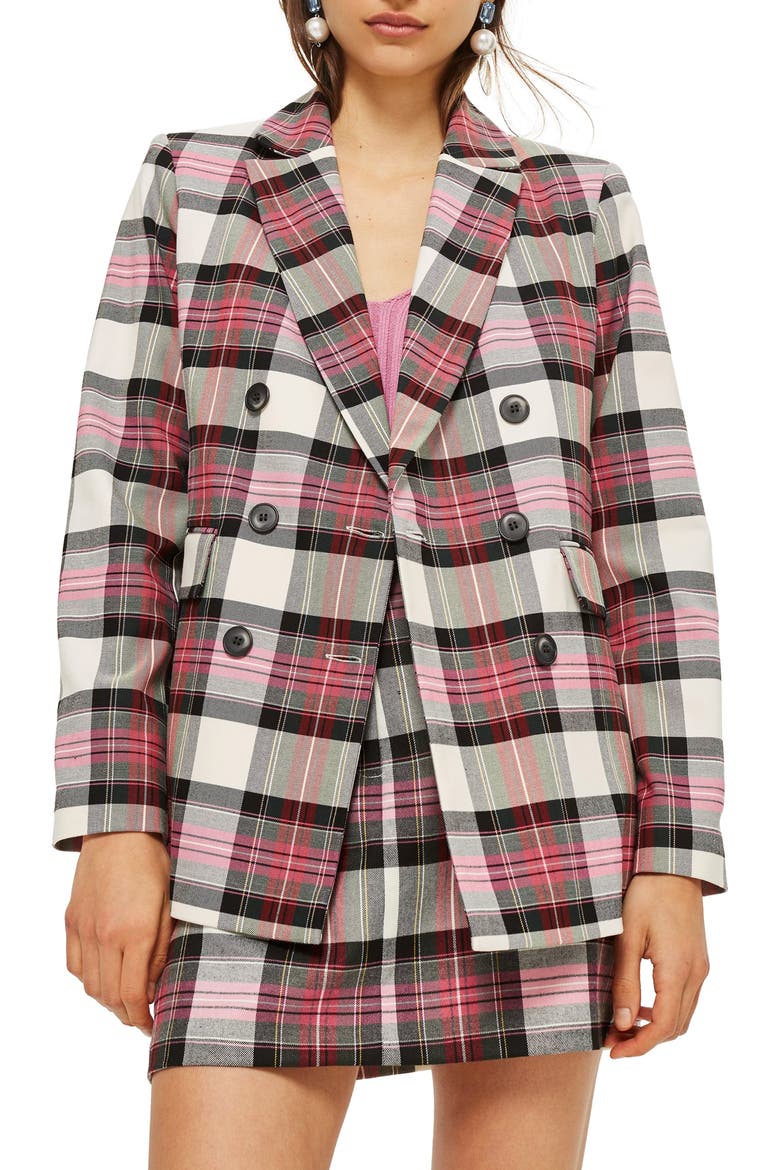 Tartan Double Breasted Jacket, Main, color, PINK MULTI