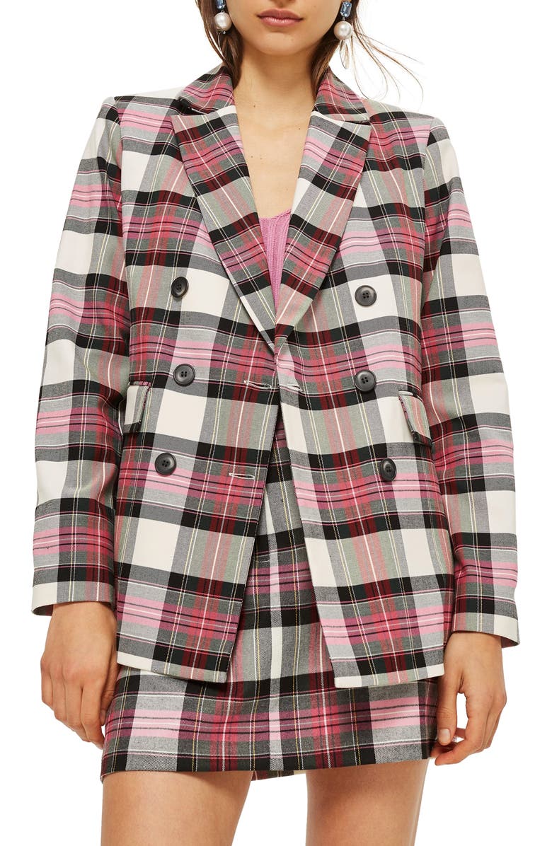 Topshop Tartan Double Breasted Jacket, Main, color,