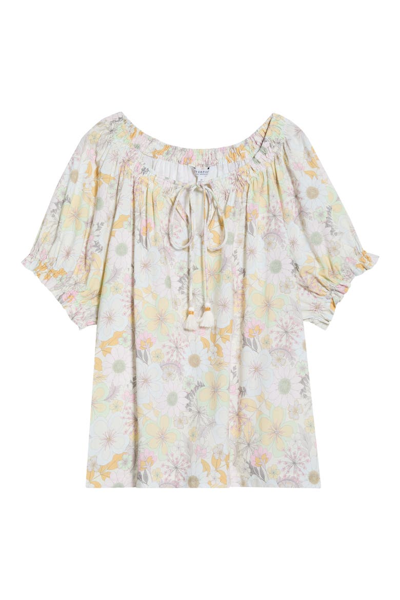 Floral Gathered Split Neck Top, Alternate, color, PRISTINE MULTI