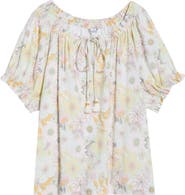 Liverpool Los Angeles Floral Gathered Split Neck Top