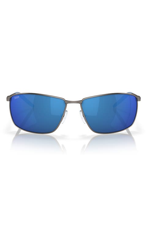 Turret 63mm Oversize Polarized Mirrored Rectangular Sunglasses