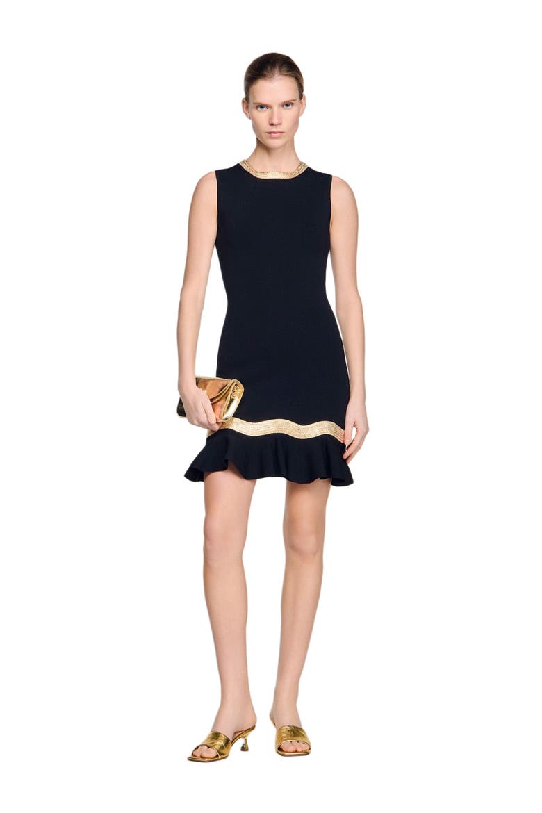 Metal chain knit short dress, Alternate, color, Black