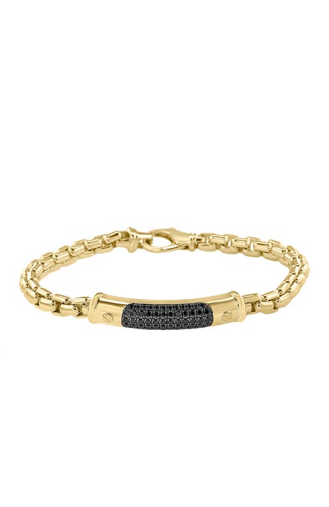 Black Spinel Two-Tone Bar Bracelet in Sterling Silver