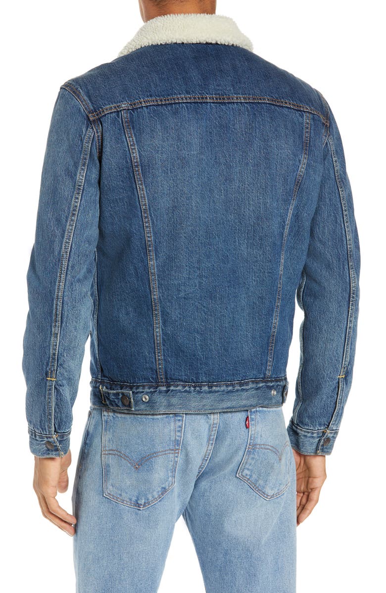 Levi's<sup>®</sup> Faux Shearling Trim Denim Trucker Jacket, Alternate, color,