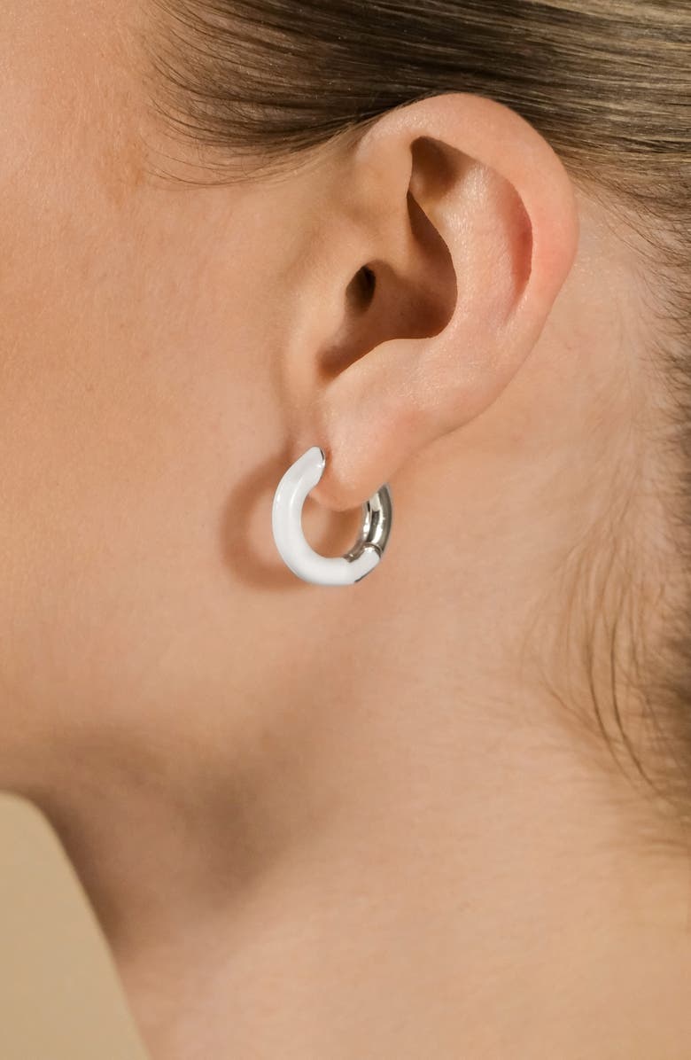 Sterling Forever Maura White Enamel Huggie Hoop Earrings, Alternate, color, Silver