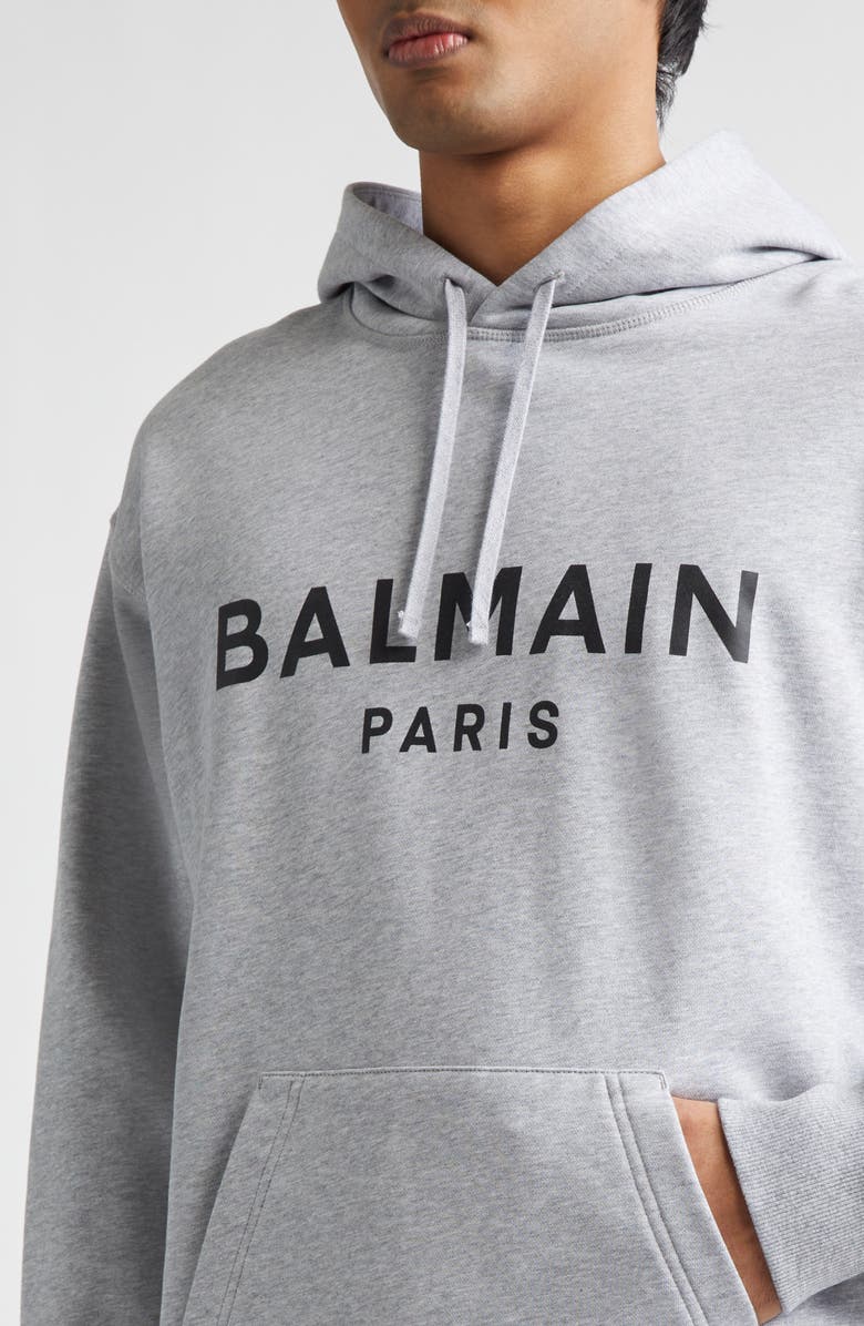 Balmain Logo Graphic Hoodie, Alternate, color, Yeq Grey/ Black
