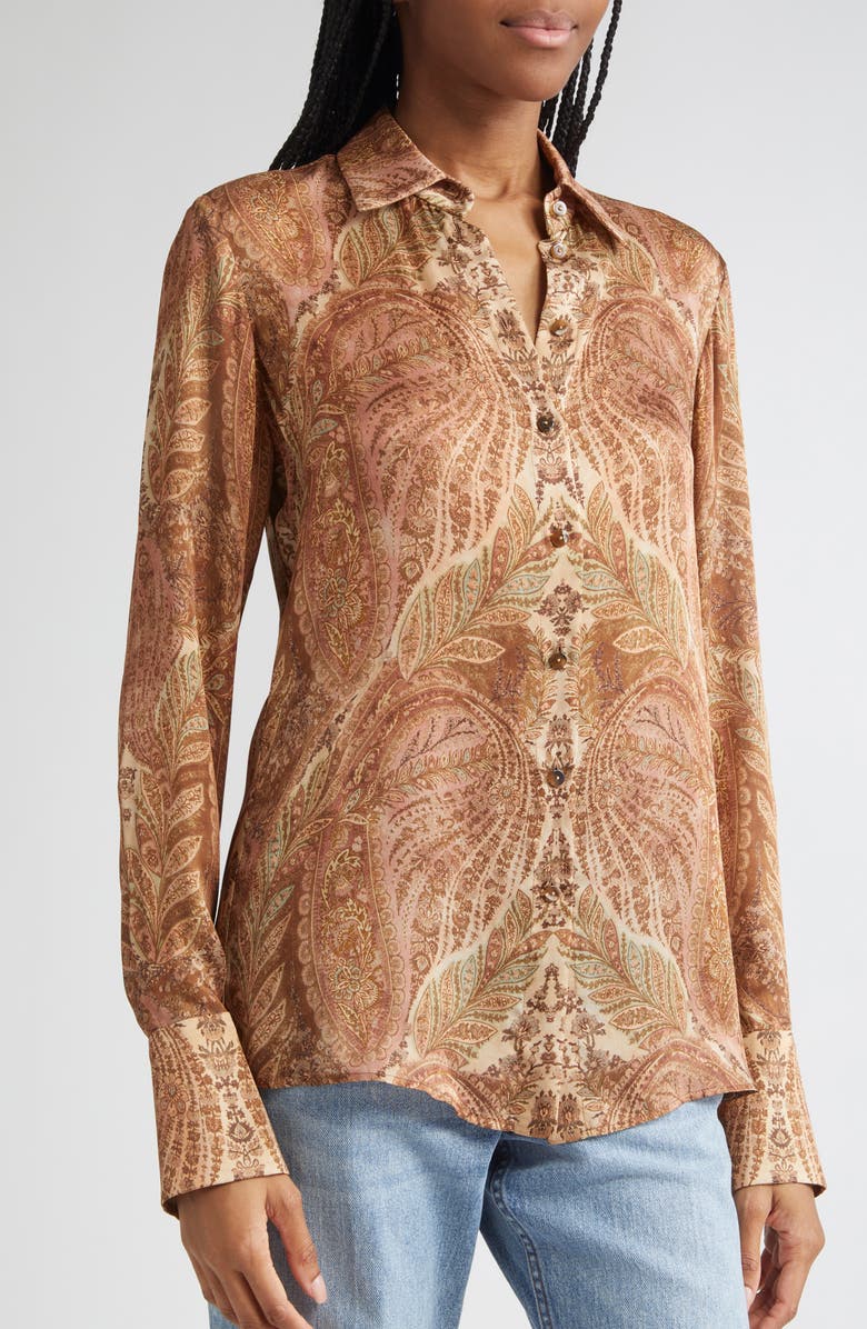 Zimmermann Hypnotic Silk Button-Up Shirt, Alternate, color, Cream Paisley