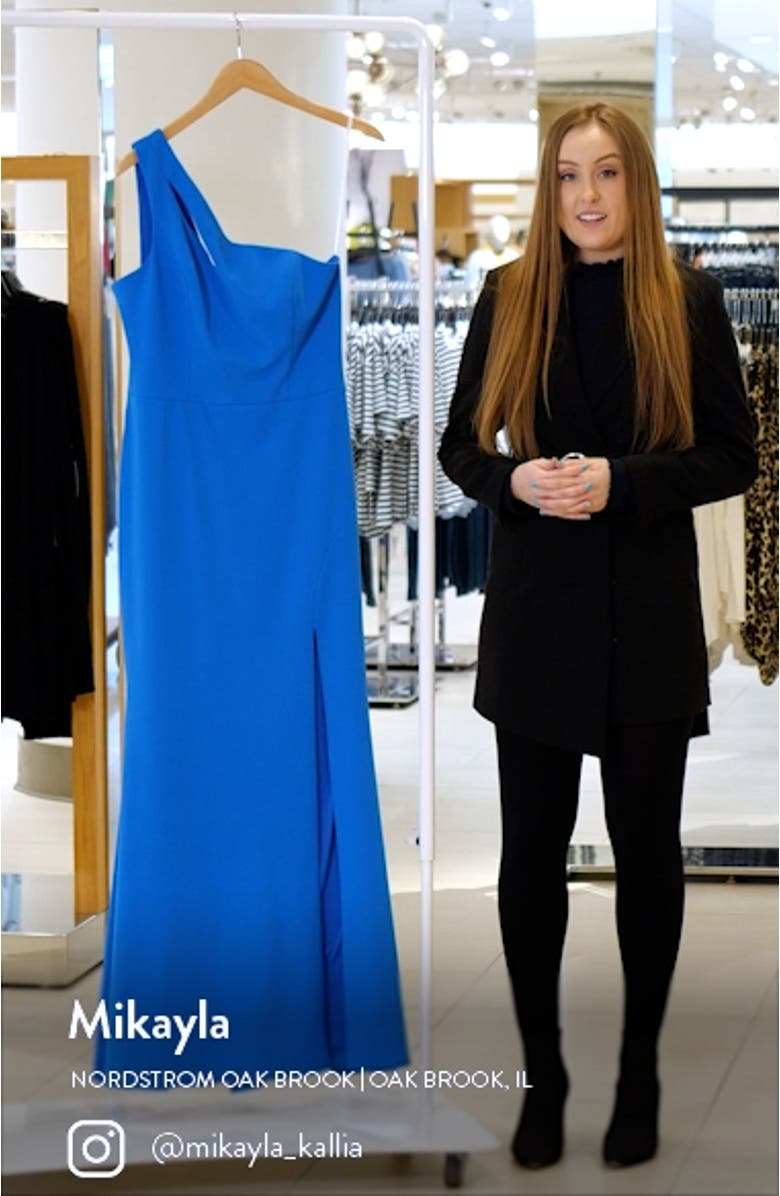 Xscape One-Shoulder Cutout Scuba Crepe Gown, sales video thumbnail