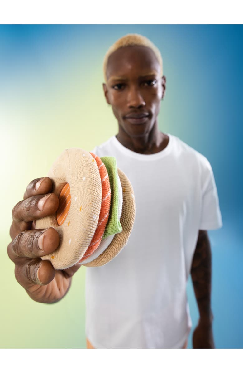 doiy Salmon Bagel 3D Crew Socks, Alternate, color, Beige Multicolor