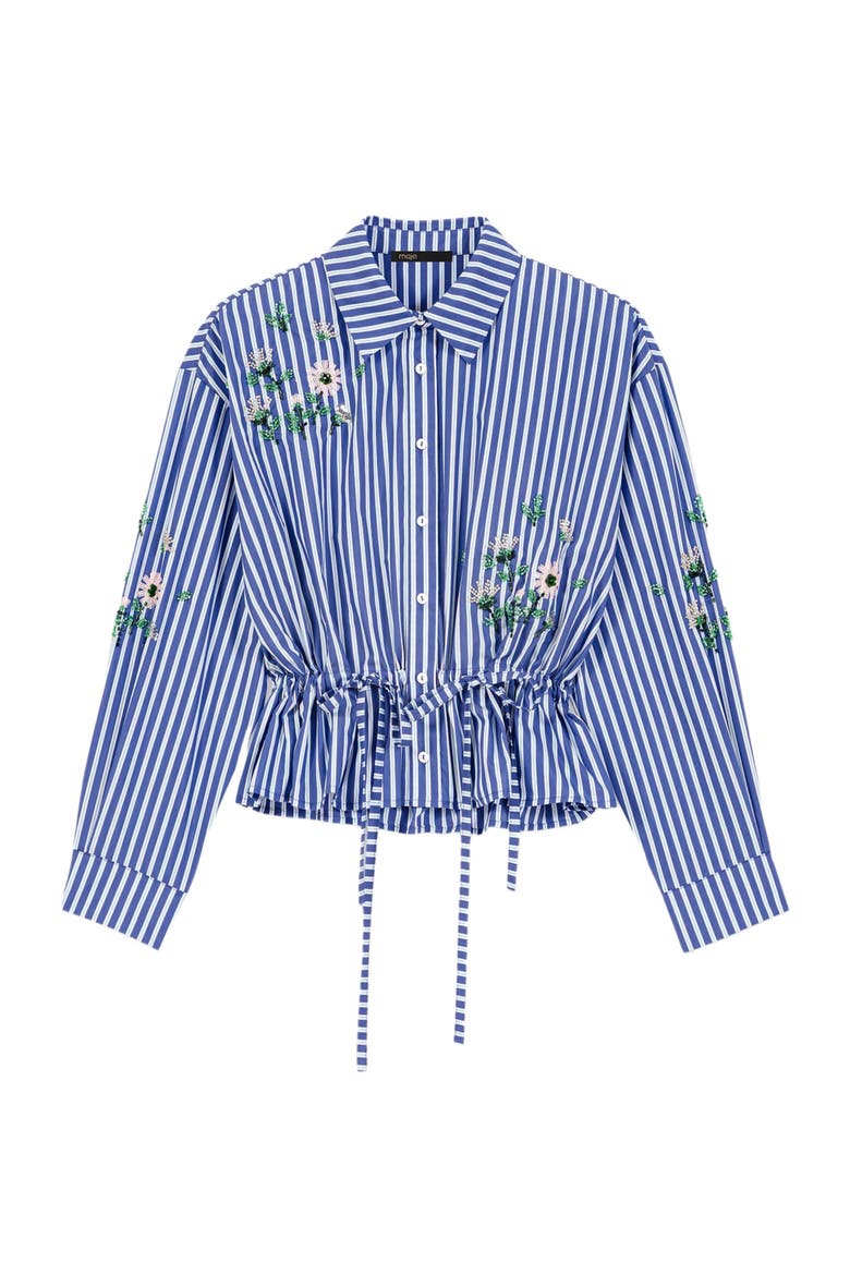 Cropped embroidered striped shirt, Alternate, color, White/blue