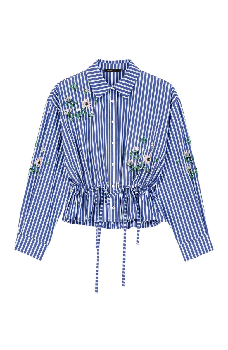 maje Cropped embroidered striped shirt, Alternate, color, White/Blue