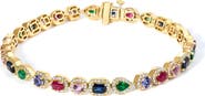 Haus of Brilliance 14K Yellow Gold Multi-Gemstone  and Diamond Halo Rainbow Tennis Bracelet