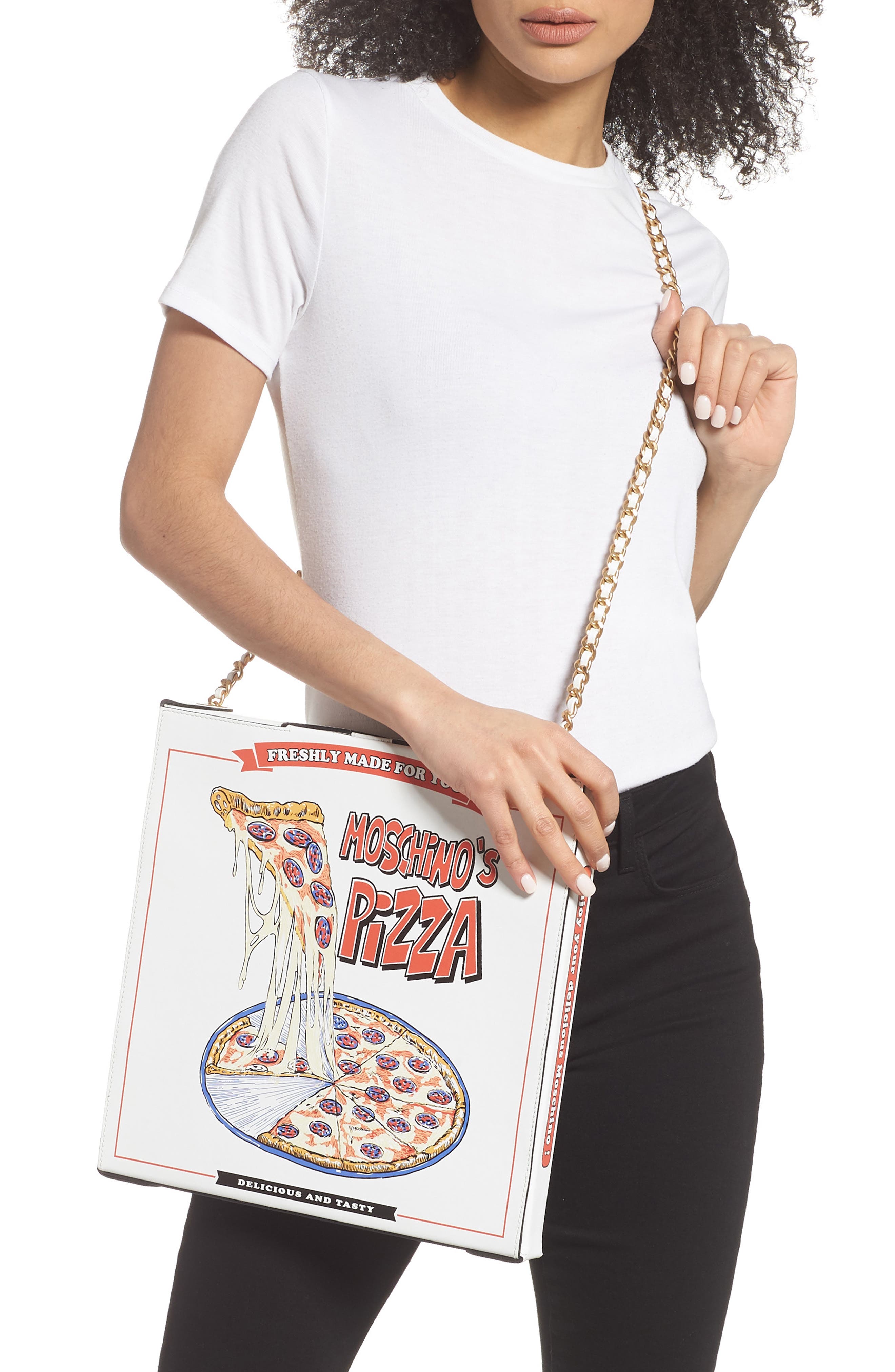 Moschino Pizza Box Leather Crossbody Bag, Alternate, color, 
