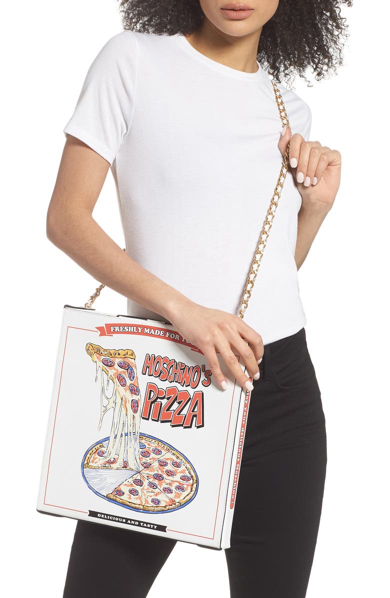 Moschino Pizza Box Leather Crossbody Bag, Alternate, color,