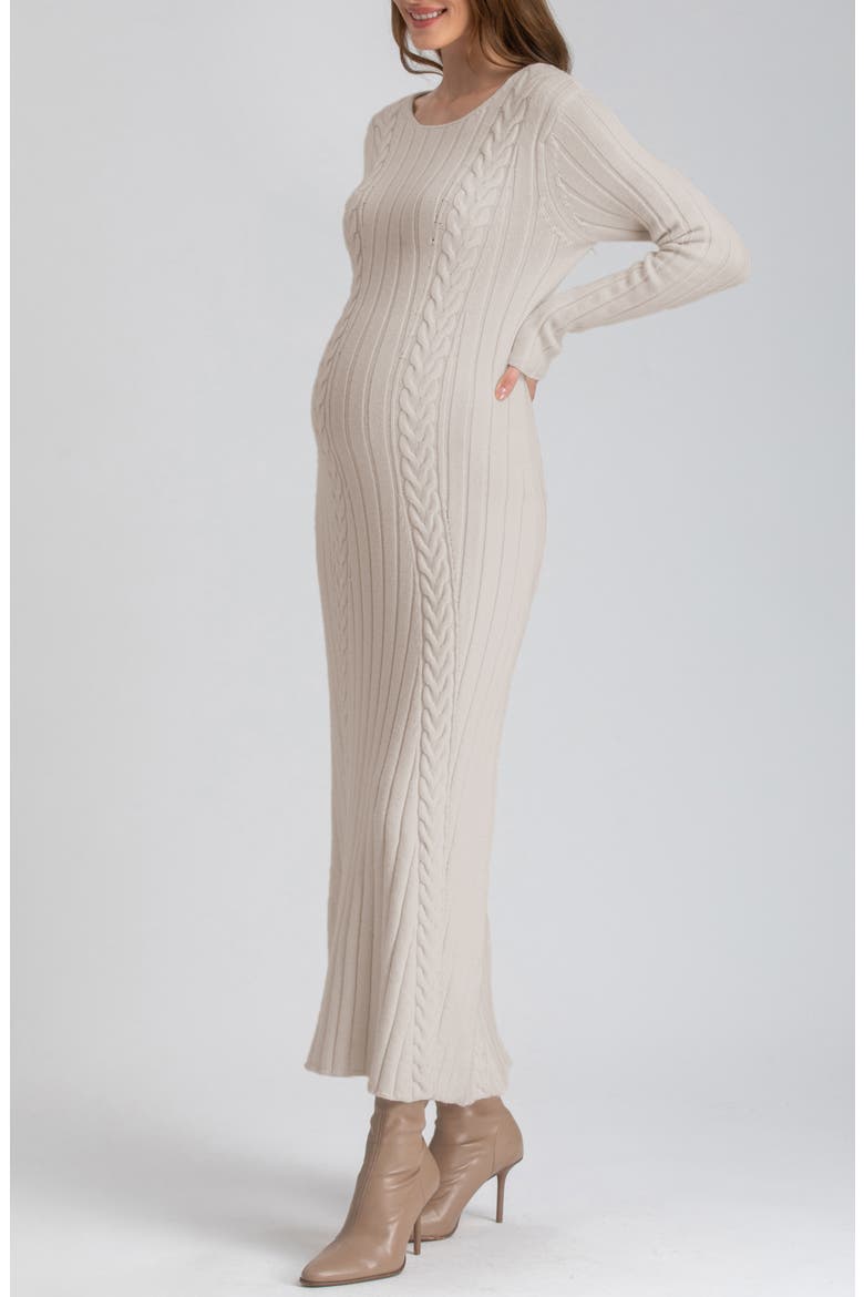 Long Sleeve Mixed Stitch Maternity Midi Sweater Dress, Alternate, color, LIGHT BEIGE